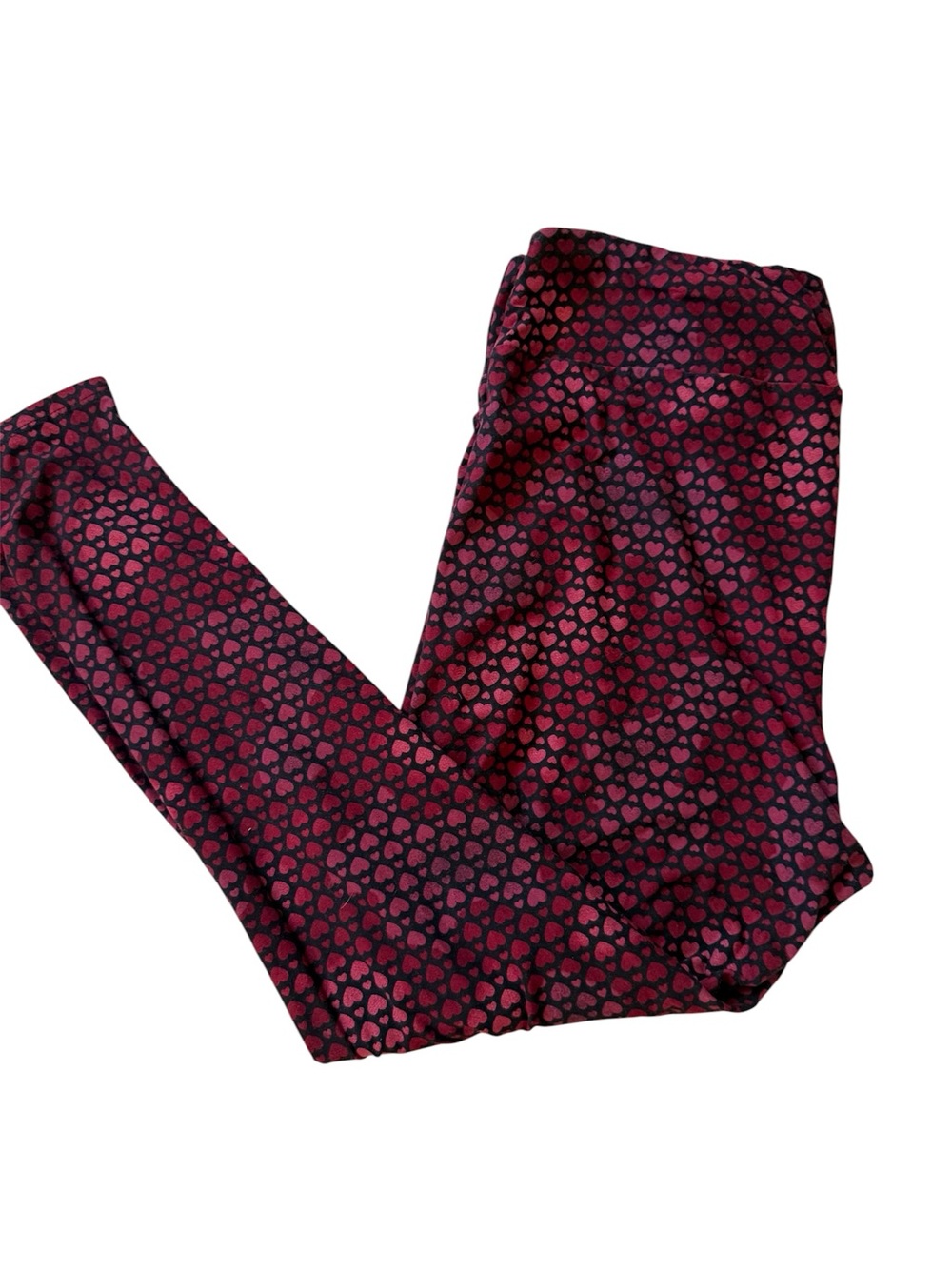 LuLaRoe Heart Print Leggings - Size TC2 - Black & Red - Super Soft